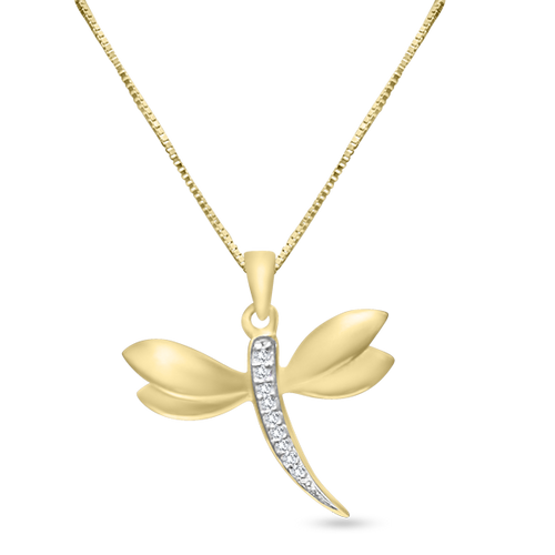 10k 0.03ct TW diamond dragonfly pendant with box chain!