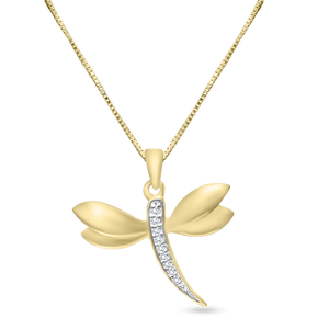 10k 0.03ct TW diamond dragonfly pendant with box chain!