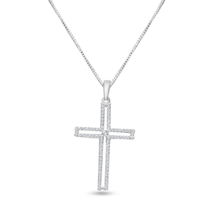 14k white gold 0.20 ct TW diamond cross pendant with box chain