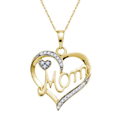 R0052: 10k 0.10 ct TW diamond mom heart pendant with singapor chain
