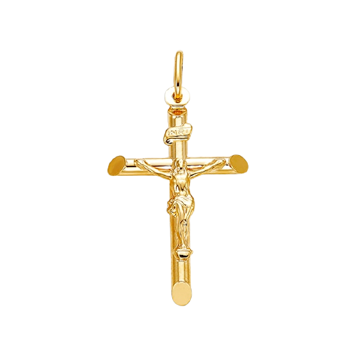 10k Small Tube cross / crucifix pendant with Jesus
