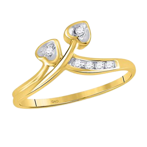 10k Yellow Gold Round Diamond Double Heart Simple Band Ring 0.05ct Diamond