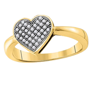10k Yellow Gold Round Diamond Heart Cluster Ring 0.10ct