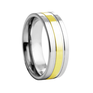 8 mm wide Raised Yellow & White Tungsten Comfort Fit Carbide Band