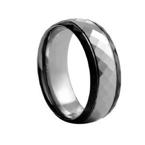 8 mm wide Black & White Crystal Cut Tungsten Comfort Fit Carbide Band