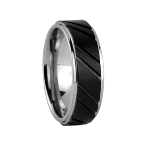 8 mm wide Raised Black & White Tungsten Comfort Fit Carbide Band