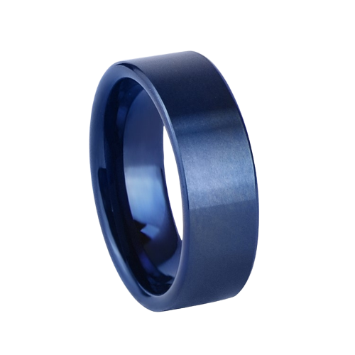 8 mm wide Blue Satin Finish Tungsten Comfort Fit Carbide Band