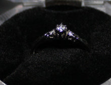 Load image into Gallery viewer, 10k white gold 3 stone ring with 0.07ct diamond