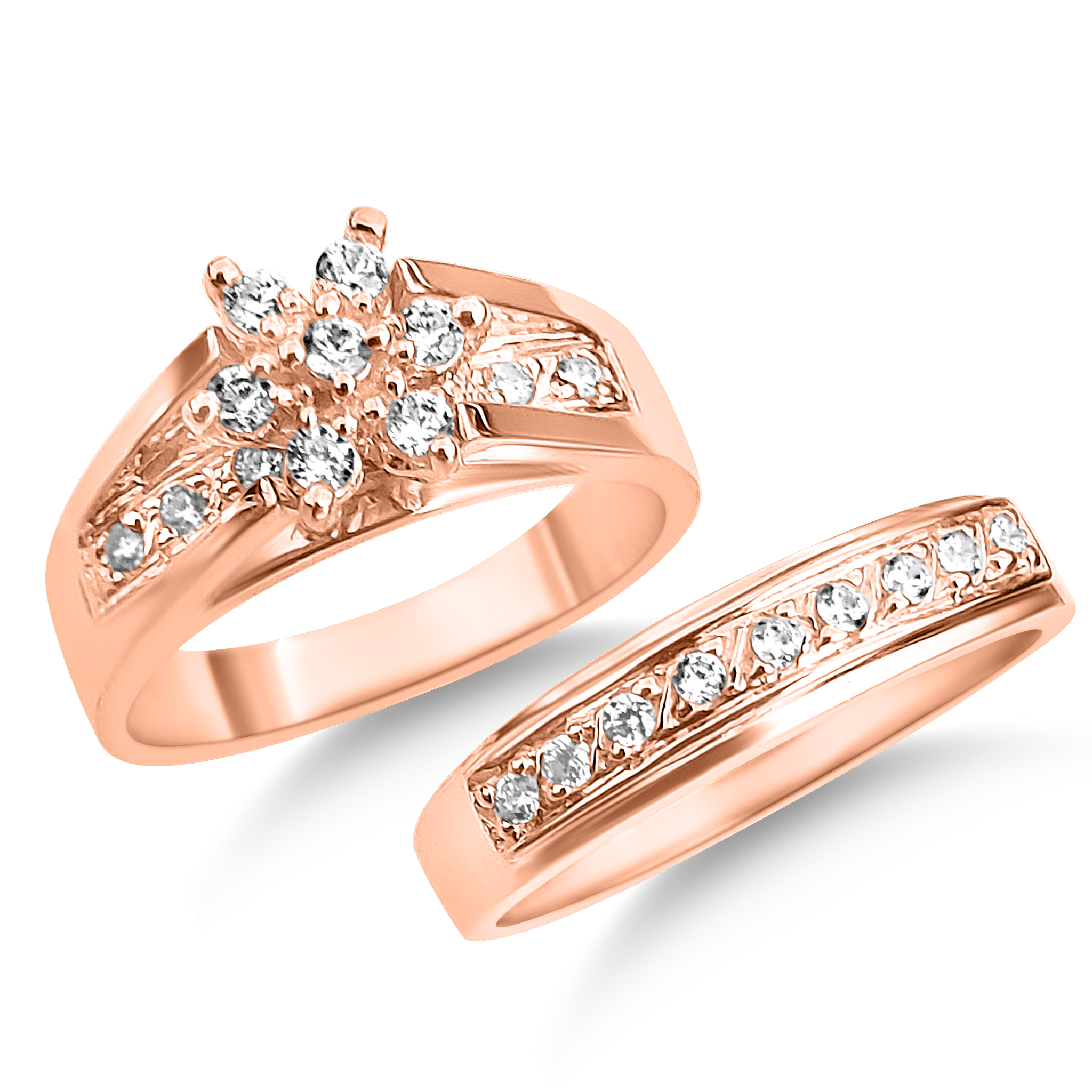 Gold Swarovski Zirconia Cluster Wedding Set 2pcs Moore s D