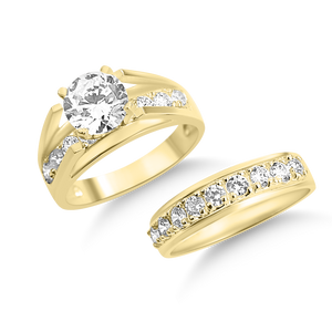 RR-24 & BRR-24: SOLID HEAVY - Yellow,White and Rose Swarovski Zirconia Engagement and Wedding set (2pcs)