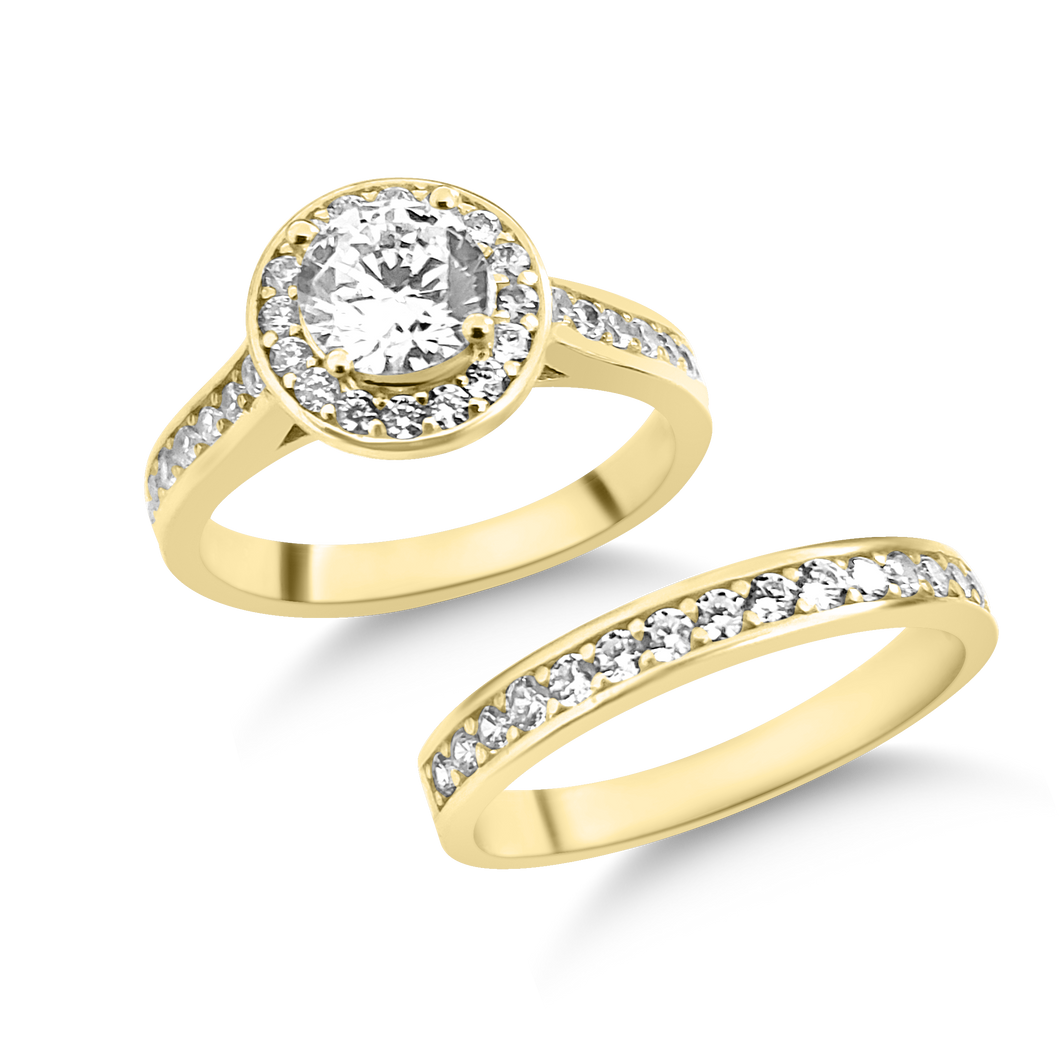 RR-154 & BRR-154: SOLID: Yellow,White and Rose Halo Swarovski Zirconia Engagement and Wedding set (2pcs)