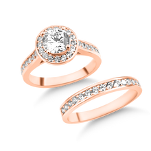 Load image into Gallery viewer, RR-154 &amp; BRR-154: SOLID: Yellow,White and Rose Halo Swarovski Zirconia Engagement and Wedding set (2pcs)