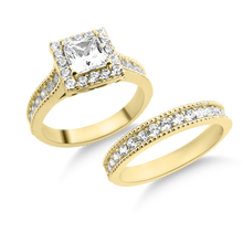 Load image into Gallery viewer, RR-153 &amp; BRR-153: SOLID: Single row Princess Halo wedding set with  (2pcs)