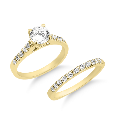 A-3705 & B-3705: Yellow,White and Rose Solitaire Engagement and Wedding set (2pcs)