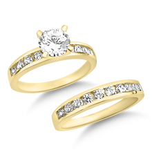 Load image into Gallery viewer, RR-39 &amp; BRR-39: Yellow,White and Rose Channel Set Solitaire Engagement and Wedding set (2pcs)