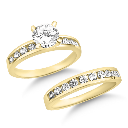RR-39 & BRR-39: Yellow,White and Rose Channel Set Solitaire Engagement and Wedding set (2pcs)