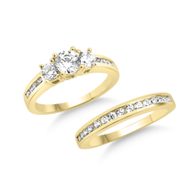 Load image into Gallery viewer, RR-170 &amp; BRR-170: Swarovski Zirconia Past, Present, Future: Wedding Set: Yellow, Rose and White Gold (2pcs)