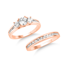 Load image into Gallery viewer, RR-170 &amp; BRR-170: Swarovski Zirconia Past, Present, Future: Wedding Set: Yellow, Rose and White Gold (2pcs)