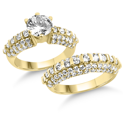 RR-29 & BRR-29: SOLID HEAVY - Yellow,White and Rose Multi Row Engagement and Wedding set (2pcs)