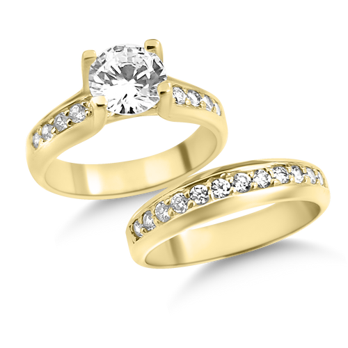 RR-48 & BRR-48: Yellow,White and Rose Gold Swarovski Zirconia Engagement and Wedding set (2pcs)
