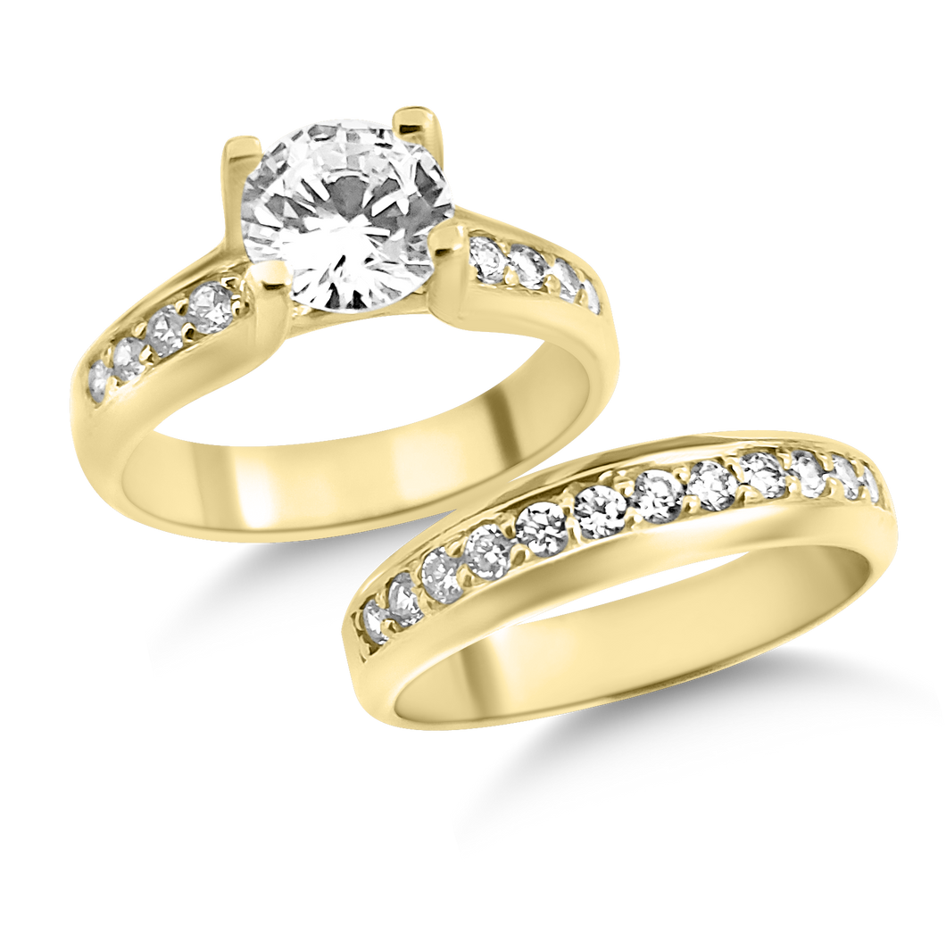 RR-48 & BRR-48: Yellow,White and Rose Gold Swarovski Zirconia Engagement and Wedding set (2pcs)