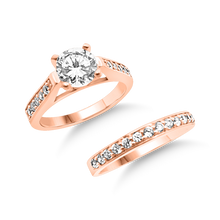 Load image into Gallery viewer, RR-34 &amp; BRR-34: Yellow,White and Rose Gold Swarovski Zirconia Engagement and Wedding set (2pcs)