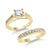 Load image into Gallery viewer, RR-34 &amp; BRR-34: Yellow,White and Rose Gold Swarovski Zirconia Engagement and Wedding set (2pcs)