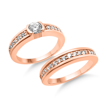 Load image into Gallery viewer, RR-266&amp; BRR-266 : Yellow,White and Rose Bezel Set Solitaire Engagement and Wedding set (2pcs)