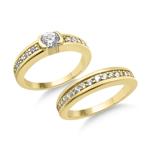 Load image into Gallery viewer, RR-266&amp; BRR-266 : Yellow,White and Rose Bezel Set Solitaire Engagement and Wedding set (2pcs)