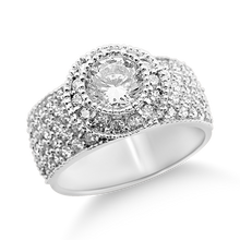 Load image into Gallery viewer, 49-13-14: Round Halo Head with Wide Pavé Band Swarovski Zirconia Ladies Cocktail Rings