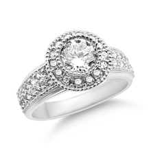 Load image into Gallery viewer, 49-11-12: Round Halo Head with Pavé Band Swarovski Zirconia Ladies Cocktail Rings