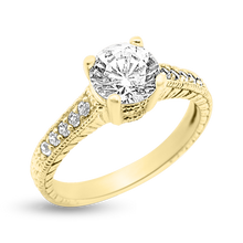 Load image into Gallery viewer, 48-27-28: Round Swarovski Zirconia engagement ring with milgrain and accent stones