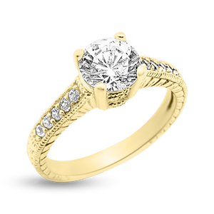48-27-28: Round Swarovski Zirconia engagement ring with milgrain and accent stones