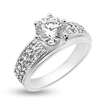 Load image into Gallery viewer, 49-4: 6 prong Solitaire with Pavé Band Swarovski Zirconia Ladies Cocktail Rings