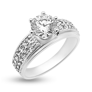 49-4: 6 prong Solitaire with Pavé Band Swarovski Zirconia Ladies Cocktail Rings