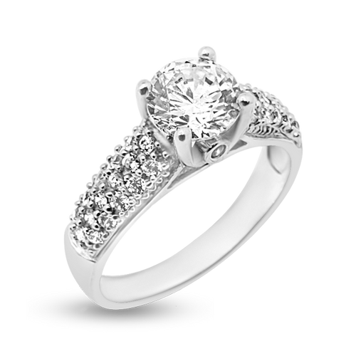 RR-81: Round Swarovski Zirconia engagement ring with accent stones
