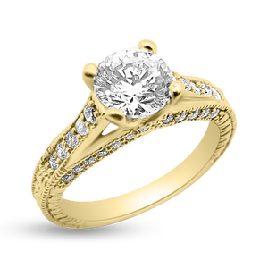 48-29: Round Swarovski Zirconia engagement ring with milgrain and accent stones