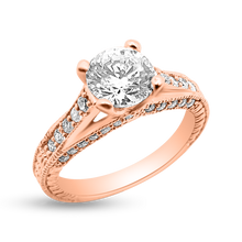 Load image into Gallery viewer, 48-29: Round Swarovski Zirconia engagement ring with milgrain and accent stones