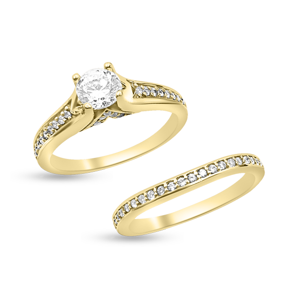 RR-179 & BRR-179: Yellow,White and Rose Gold Swarovski Zirconia Engagement and Wedding set (2pcs)