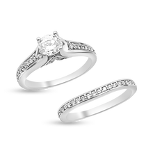 Load image into Gallery viewer, RR-179 &amp; BRR-179: Yellow,White and Rose Gold Swarovski Zirconia Engagement and Wedding set (2pcs)