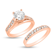 Load image into Gallery viewer, RR-109&amp; BRR-34: Princess Yellow,White and Rose Gold Swarovski Zirconia Engagement and Wedding set (2pcs)