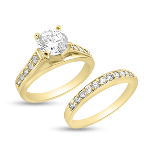 RR-109& BRR-34: Princess Yellow,White and Rose Gold Swarovski Zirconia Engagement and Wedding set (2pcs)