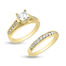 Load image into Gallery viewer, RR-17&amp; BRR-34: Princess Yellow,White and Rose Gold Swarovski Zirconia Engagement and Wedding set (2pcs)