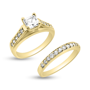RR-17& BRR-34: Princess Yellow,White and Rose Gold Swarovski Zirconia Engagement and Wedding set (2pcs)