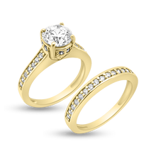 Load image into Gallery viewer, RR-138 &amp; BRR-138: Yellow,White and Rose Gold Swarovski Zirconia Engagement and Wedding set (2pcs)