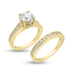 RR-138 & BRR-138: Yellow,White and Rose Gold Swarovski Zirconia Engagement and Wedding set (2pcs)