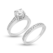 Load image into Gallery viewer, RR-138 &amp; BRR-138: Yellow,White and Rose Gold Swarovski Zirconia Engagement and Wedding set (2pcs)