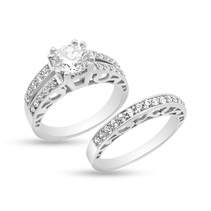 RR-165 & BRR-165: SOLID HEAVY - Yellow,White and Rose Engagement and Wedding set (2pcs)