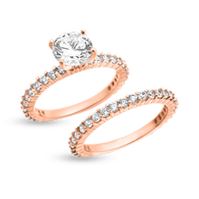 Load image into Gallery viewer, RR-107 &amp; BRR-107: Yellow,White and Rose Gold Swarovski Zirconia Engagement and Wedding set (2pcs)