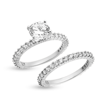 Load image into Gallery viewer, RR-107 &amp; BRR-107: Yellow,White and Rose Gold Swarovski Zirconia Engagement and Wedding set (2pcs)